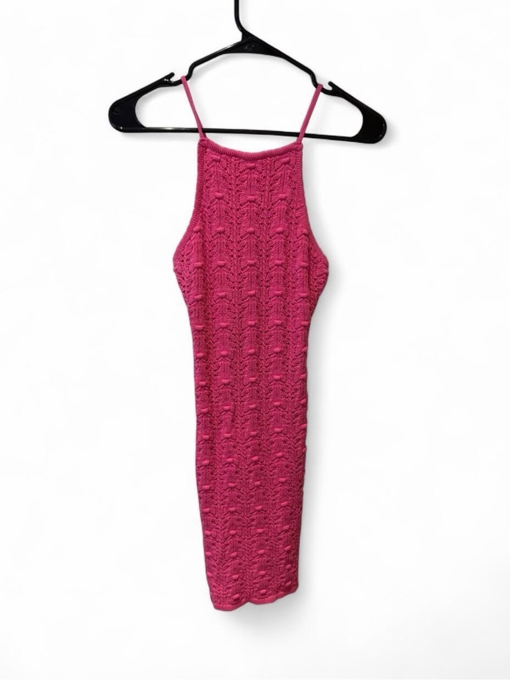 Fuchsia Knit Halter Mini Dress